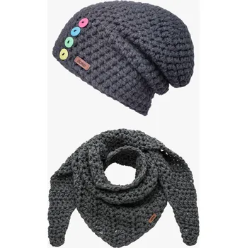 Čepice Doke Set Háčkovaná čepice a šál šedá