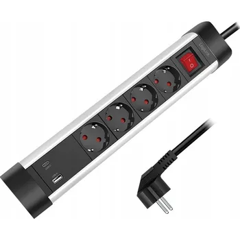Napájecí kabel Zásuvková Lišta 4 Zásuvky 1,5m CEE7/3 USB-A QC 3.0 USB-C PD 3.0 LogiLink