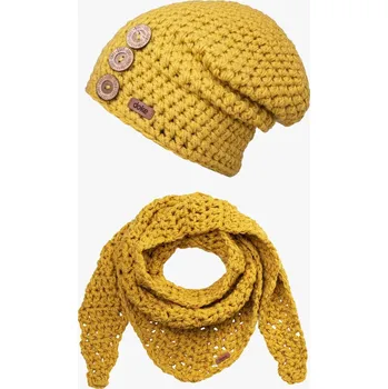Čepice Doke Dětský set háčkovaná čepice a šál b nature gold pro děti 12-16 let