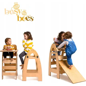 Dětská jídelní židlička, dřevěný žebříček, kuchyňský pomocník 5v1 Busy Bees