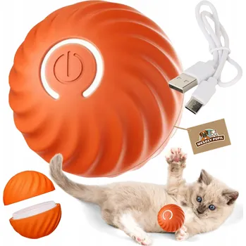 Hračka pro kočku Míček pro kočky UTEKAJÍCÍ INTERAKTIVNÍ MÍČEK Wesoły Pupil hračka pro kočky USB vibrace LED elektrický