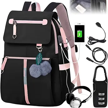 Školní batoh BATOH ŠKOLNÍ AKTOVKA, MLÁDEŽ, S USB, ČERNÝ, SET PRO 4.-6. TŘÍDU