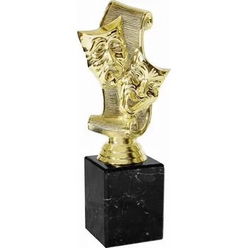 Q278-G Soška - DIVADLO - MASKY na podstavci - zlato-černá barva V-1