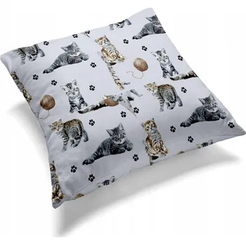 Povlak na dekorativní polštářek Povlak na polštářek "jasiek" 40x40 cm 100% BAVLNA VZOR: koťátka a tlapky, šedý