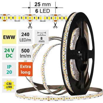 LED osvětlení MCLED LED pásek SMD2835 EWW, 240LED/m, 6W/m, DC 24V, 500lm/m, CRI90, IP20, 8mm, 5m