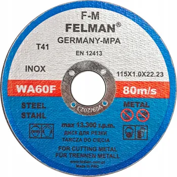 Řezný kotouč Řezací kotouč na ocel Felman 115 x 22,2 mm