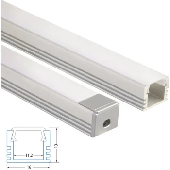 LED páska MCLED Přisazený hliníkový profil PP, 16x13 mm, včetně mléčného difuzoru, 200cm