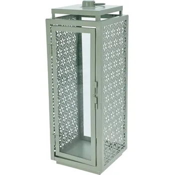 Svícen ProGarden Kovová lucerna na svíčku, 14,5 x 14,5 x 39 cm, zelená