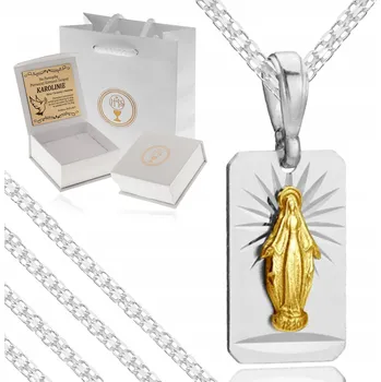Náhrdelník STŘÍBRNÝ NÁHRDELNÍK K PRVNÍMU SVATÉMU PŘIJÍMÁNÍ ŘETÍZEK POZLACENÝ MEDAILON 925 PRO DÍVKU
