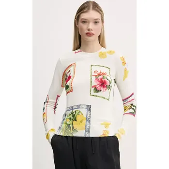 Dámský svetr Svetr s příměsí lnu Desigual TAMPERE dámský, béžová barva, lehký, 25SWJF32 01X, vel. M