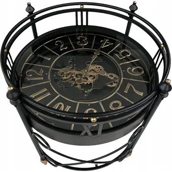 Konferenční stolek HODINY STOLEK KÁVOVÝ STOLEK S HODINAMI ČERNÝ MODERNÍ KOVOVÝ