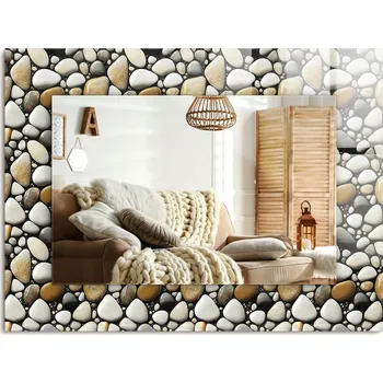 Zrcadlo Nástěnné zrcadlo zdobené grafikou na skle Kameny vzor textura 80x60 cm