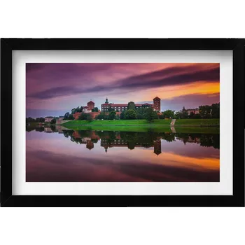 Obraz Obraz grafika v černém rámu Zámek Královský Wawel Východ Slunce 30x20 cm