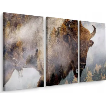 Obraz Obraz Tryptych ŽUBR Stromy v Mlze Dekor 3D 60x40