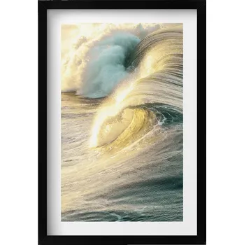 Obraz Dekorativní nástěnný obraz v černém rámu Mořské vlny v záři slunce 40x60 cm