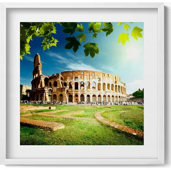 Obraz Ozdobný nástěnný obraz v bílém rámu s grafikou Římského Kolosea 50x50 cm