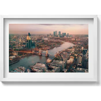 Obraz Dekorativní nástěnný obraz v bílém rámu s grafikou Londýna z ptačí perspektivy 60x40 cm