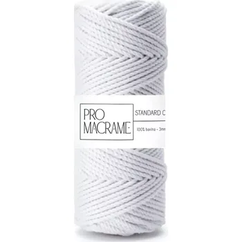 Příze Bavlněná šňůra ProMacramé – STANDARD COTTON 3mm / 3PLY – bílá (Šňůra na macramé, 100 m)