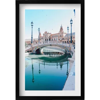 Obraz Nástěnný obraz v černém rámu s grafikou Španělské náměstí v Seville 40x60 cm