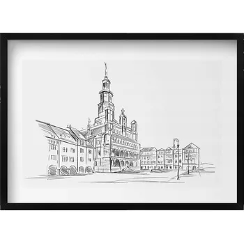 Obraz Dekorace, obraz s grafikou v krásném rámu Poznaň – skica starého města, 70x50 cm
