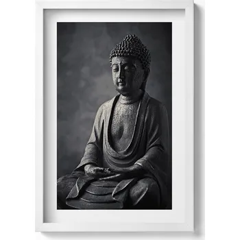 Obraz Nástěnný obraz v rámu s grafikou Černobílá fotografie sochy Buddhy 40x60 cm