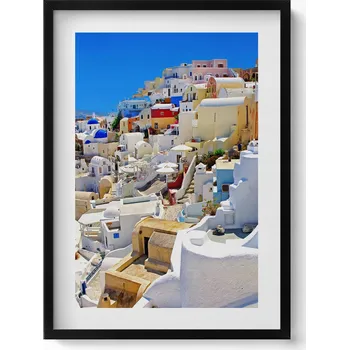 Obraz Dekorativní nástěnný obraz v černém rámu do obýváku Řecko Santorini 50x70 cm