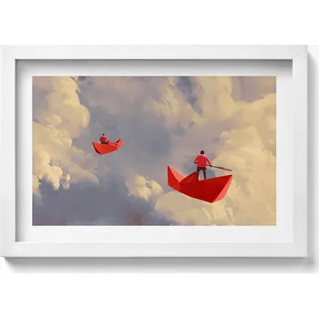 Obraz Dekorace, obraz s grafikou v krásném rámu - Cesta papírovými lodičkami 30x20 cm