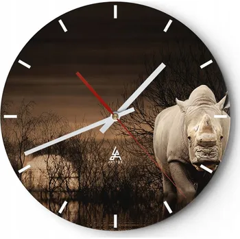 Hodiny Velké nástěnné hodiny 40x40 Nosorožec Skleněné hodiny Kulatý Tiché