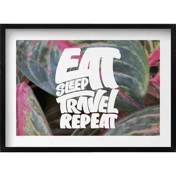 Obraz Grafika v černém rámu Inspirativní nápis Eat sleep travel repeat 70x50 cm