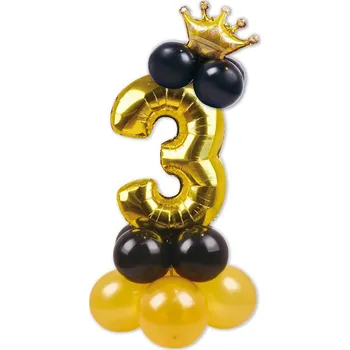Balónek SADA BALÓNKŮ ZLATÝ BALÓNEK ČÍSLICE S KORUNKOU 3