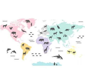 Samolepící dekorace SAMOLEPKA NA STĚNU MAPA SVĚTA STÁTY PASTELOVÁ VEL. XXL