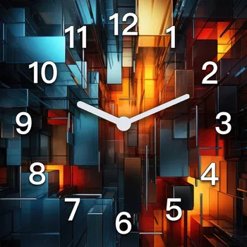 Hodiny Skleněné nástěnné hodiny velké do ložnice Geometrické Světlo Města 60x60 cm