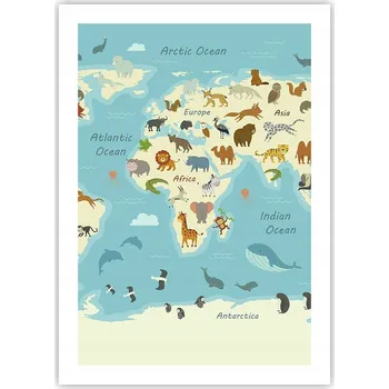 Obraz Plakát bez rámu do obýváku ložnice 50x70 mapa světa moderní stylový obraz