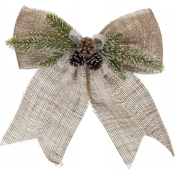 Vánoční dekorace MAŠLIČKA DEKORAČNÍ VÁNOČNÍ JUTOVÁ BÉŽOVÁ S VĚTVÍČKOU A ŠIŠKAMI 33X38CM