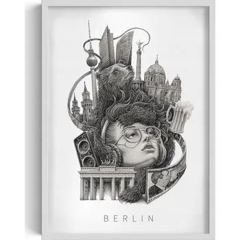 Obraz Závěsný obraz na zeď dekorace do bytu Černobílý Berlín Medvěd 50x70 cm