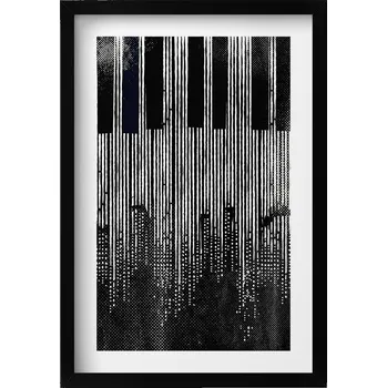 Obraz Dekorativní nástěnný obraz v černém rámu - Ilustrace piano a město 40x60 cm