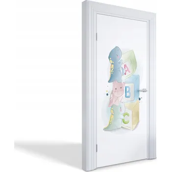 Fototapeta Samolepicí samolepící na dveře skříně Dinosauři a kostky 95 x 205 cm