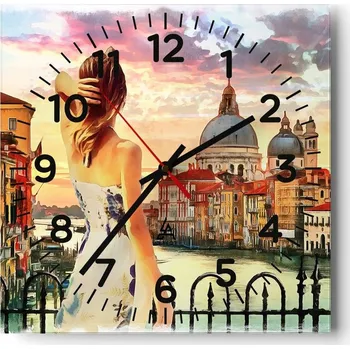 Hodiny Nástěnné hodiny do obýváku 40x40 Město Bez Hlučné Skleněné hodiny Tiché