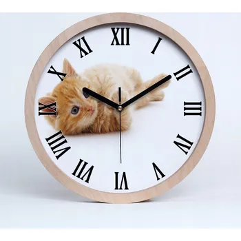 Hodiny Nástěnné hodiny dřevěné římské rezavý kocour průměr 30 cm