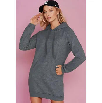 Dámské oblečení Dámská tmavě šedá dlouhá oversize mikina / šaty TIMMY EY2565 Velikost: S