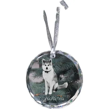 Obraz Akita, Akita Inu - křišťálová vánoční koule s fotografií, fotografie psa v křišťálu,