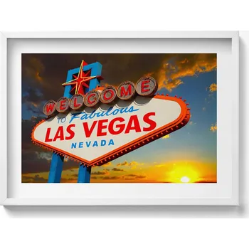 Obraz Obraz na zeď v bílém rámu Znak Las Vegas při západu slunce 70x50 cm