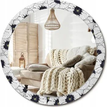 Zrcadlo Kulaté dekorativní zrcadlo na zeď do domu, kanceláře - Květinová kompozice, průměr 90 cm