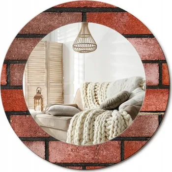 Zrcadlo Kulaté nástěnné dekorativní zrcadlo v rámu ze skla Cihlově červená, průměr 50 cm