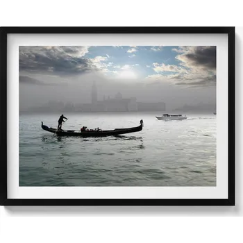 Obraz Dekorativní nástěnný obraz s grafikou v černém rámu Benátské gondoly 80x60 cm