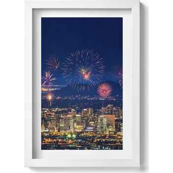 Obraz Dekorativní nástěnný obraz s grafikou v bílém rámu Město Phoenix v noci 20x30 cm