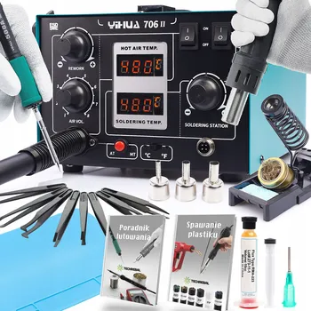 Páječka HORKOVZDUŠNÁ PÁJECÍ STANICE 2V1 YIHUA 706 II PRO HROTY T12 C245, PODLOŽKA, PINZETA