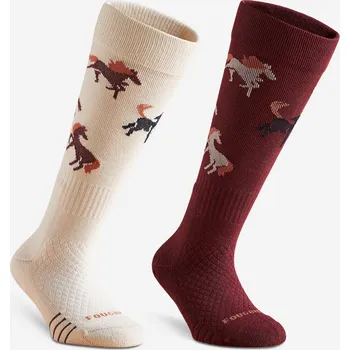 Pánské ponožky FOUGANZA Dětské jezdecké podkolenky SKS 500 2 páry 35/38 BÉŽOVÁ|FIALOVÁ