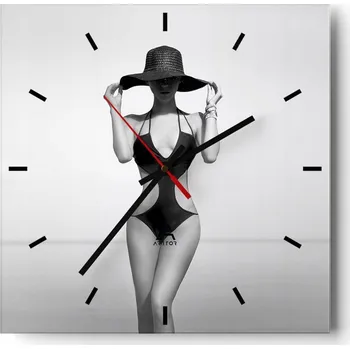 Hodiny Velké nástěnné hodiny na zeď 40x40 Žena Skleněné hodiny Čtvercové Tiché