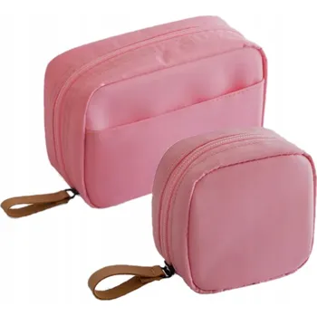 Kosmetická taška Dámská kosmetická taška: sada dvou cestovních měkkých taštiček, držadlo z eko-kůže Růžová